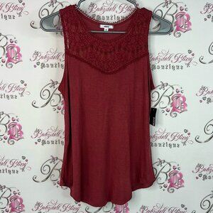 Ardene tank top crochet style detail lace red Burgundy Lace Tank Top
